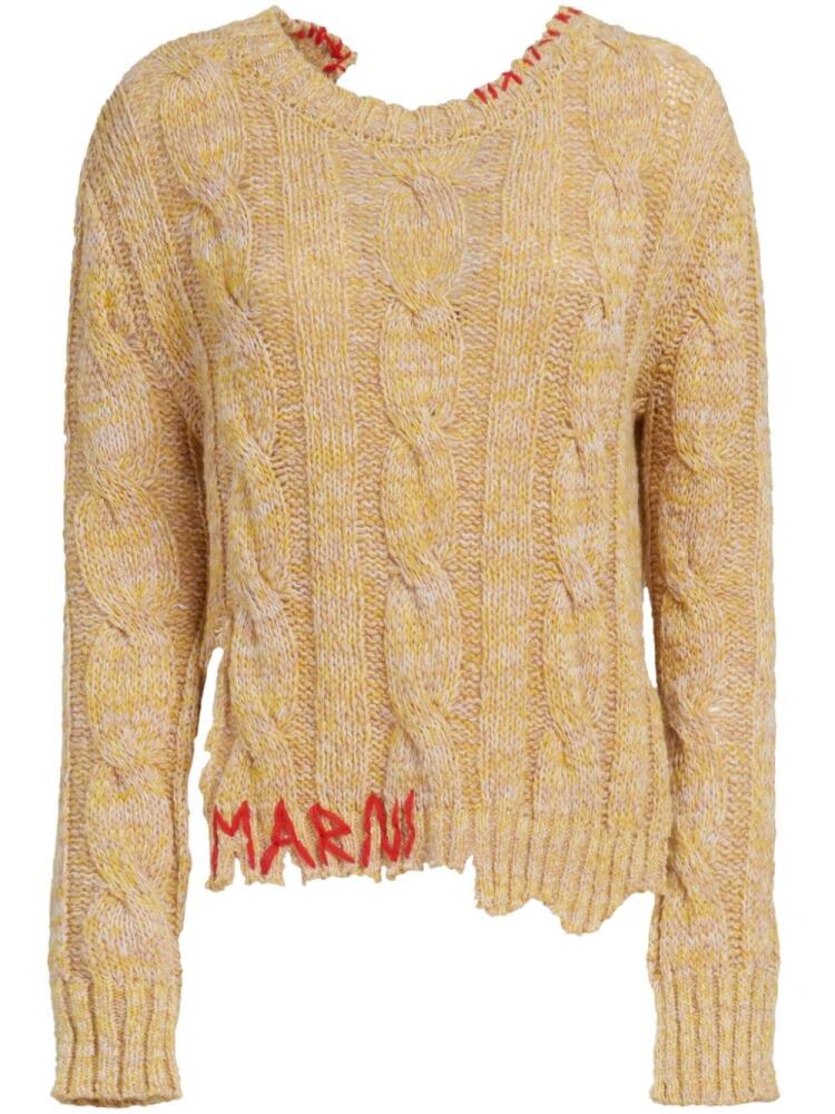 Marni logo-embroidered chunky cable-knit jumper - Yellow Cover