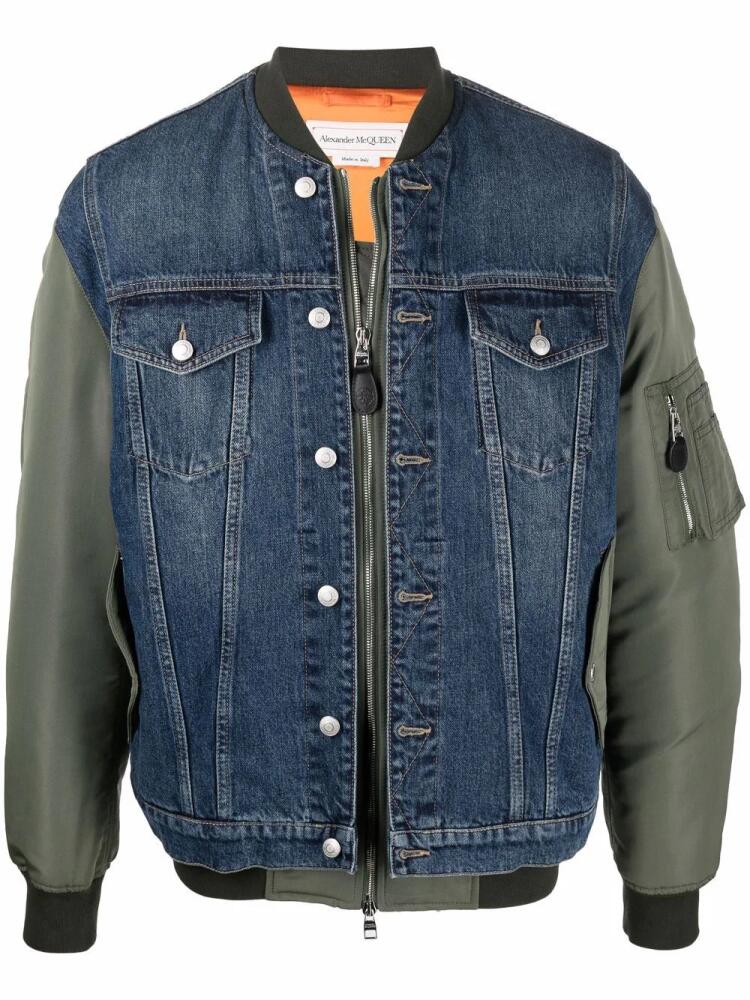 Alexander McQueen denim panelled bomber jacket - Blue Cover