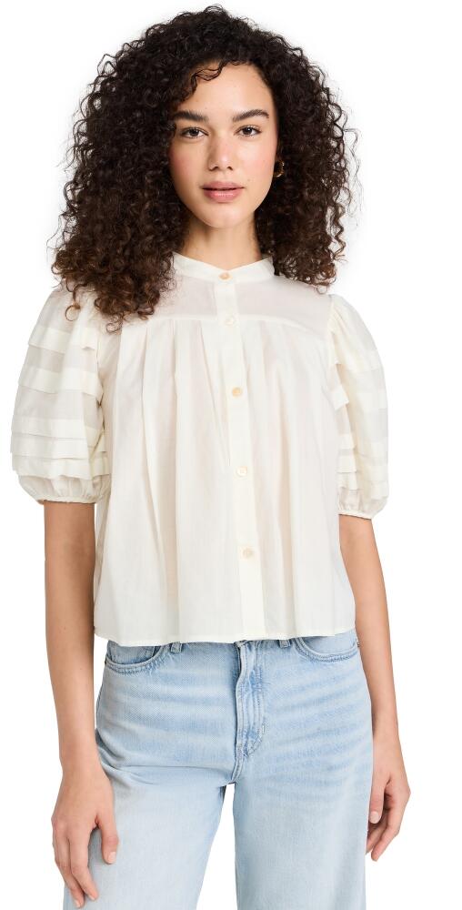 Sea Renata Solid Puff Sleeve Pintuck Top Cream Cover