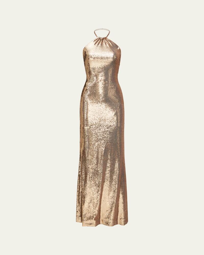 Halston Jun Sequin Halter Column Gown Cover