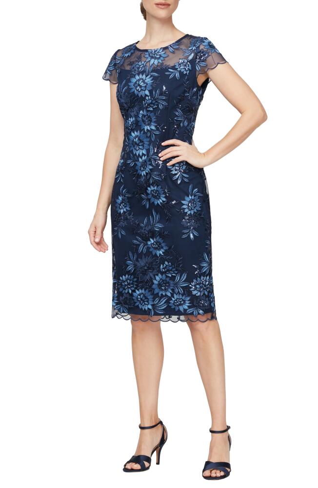 Alex Evenings Embroidered Sheath Dress in Navy Cover