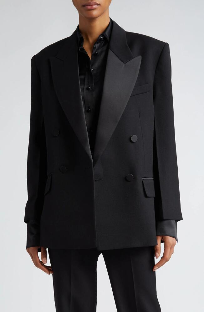 Victoria Beckham Satin Lapel Double Breasted Tuxedo Jacket in Black Cover