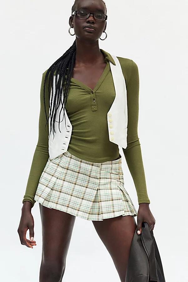 BDG Jesse Low Rise Pleated Mini Skirt in Yellow Plaid Cover