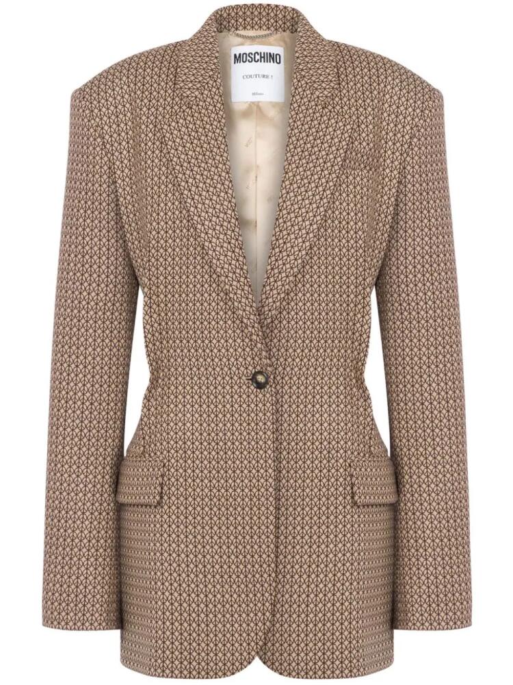 Moschino logo print virgin wool blazer - Neutrals Cover