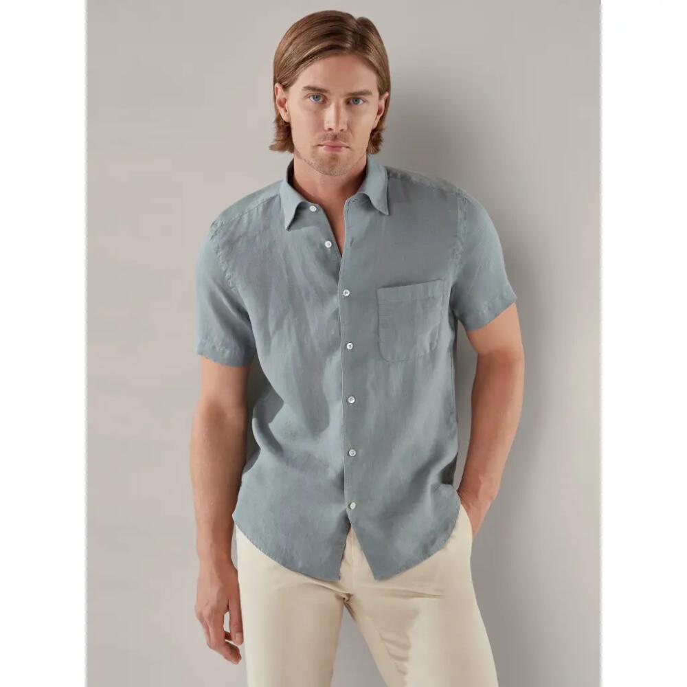 Robert Talbott Morgan Short Sleeve Linen Shirt in Light Gray Cover