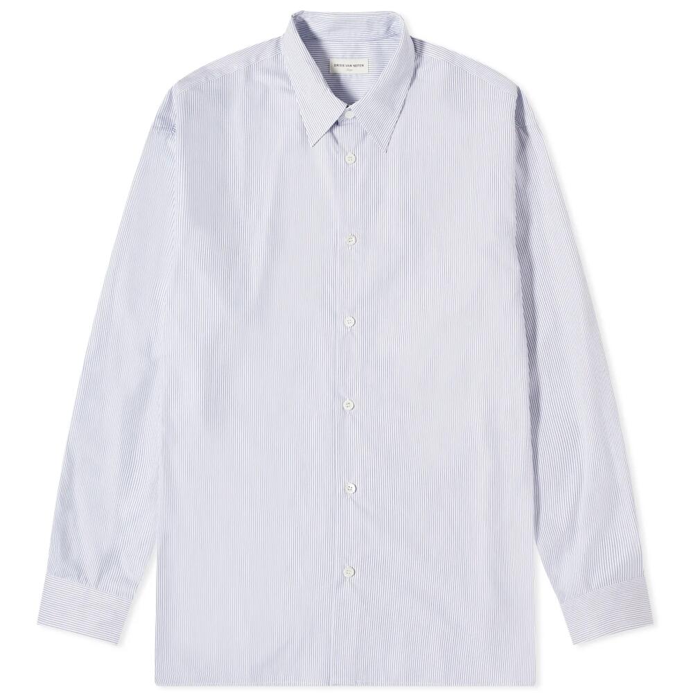 Dries Van Noten Men's Croom Stripe Poplin Shirt in Blue Cover