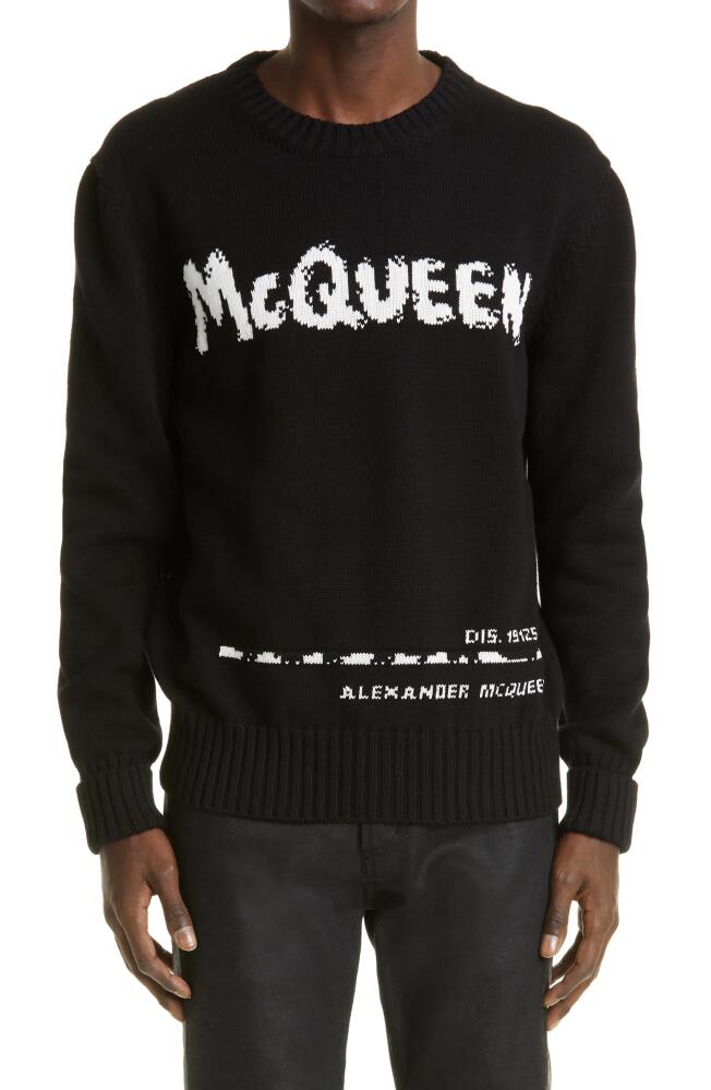 Alexander McQueen Graffiti Logo Intarsia Organic Cotton Sweater in Black/White Cover