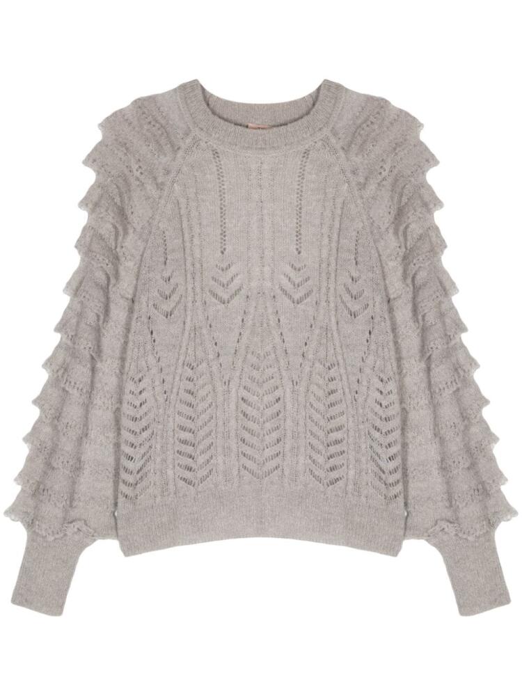 TWINSET ruffled-detailing open-kinit jumper - Grey Cover