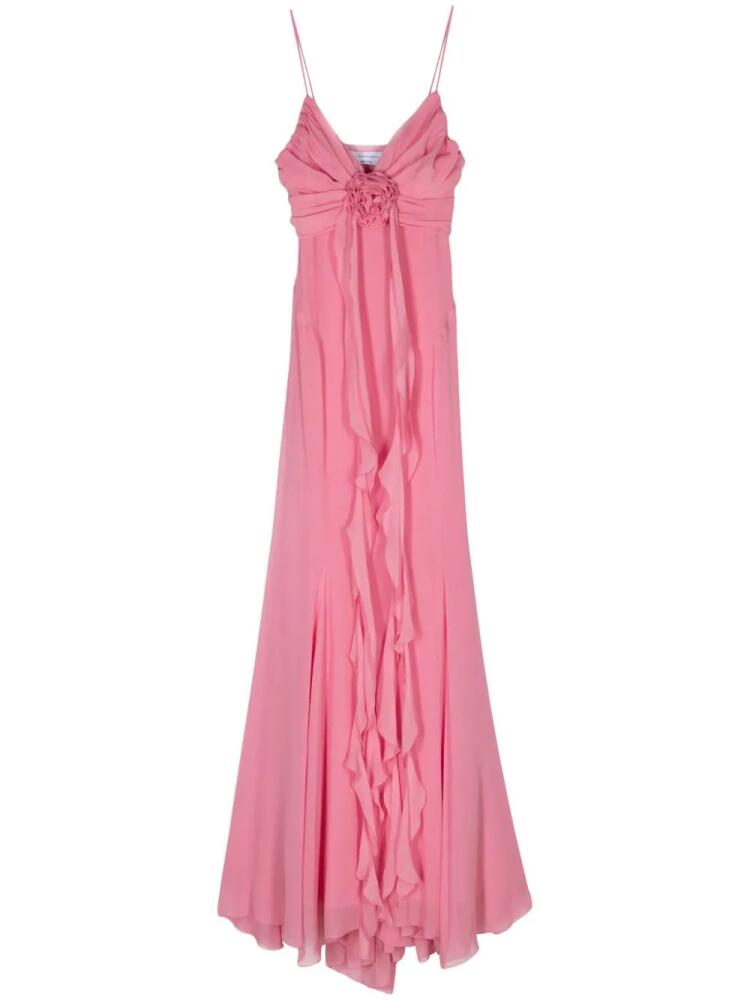 Blumarine rose-appliqué silk gown - Pink Cover