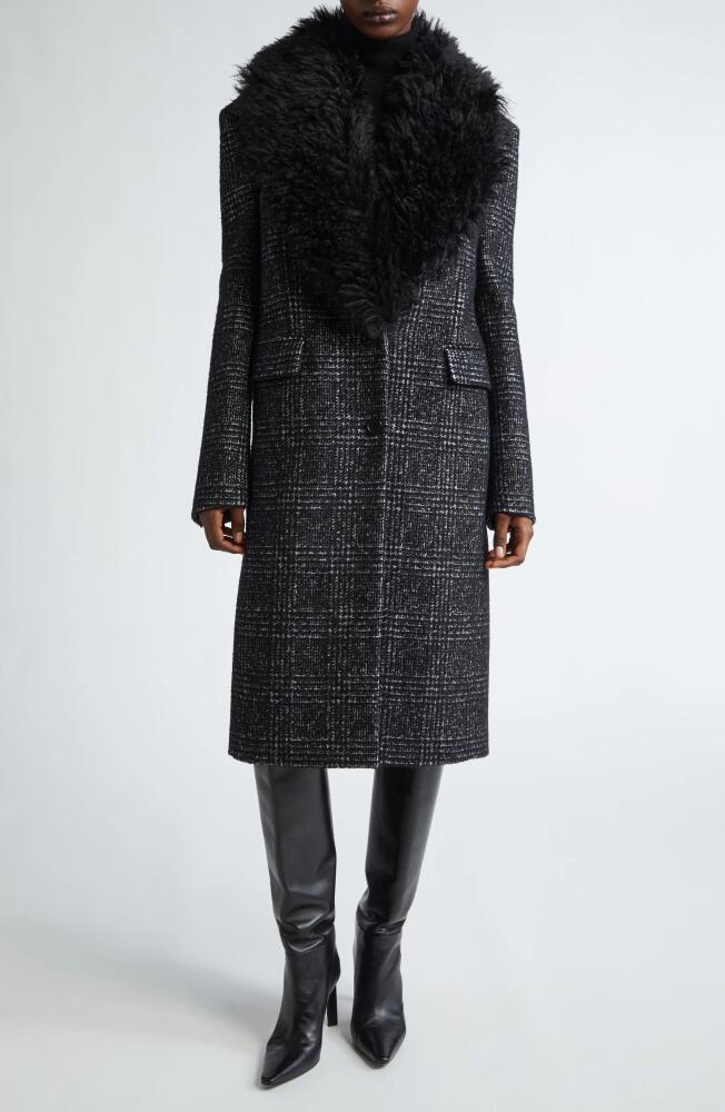 Michael Kors Glen Plaid Chesterfield Coat with Faux Fur Collar in Black/White Cover