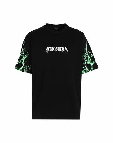 Phobia Archive T-shirt With Lightning On Sleeves Man T-shirt Black Cotton Cover