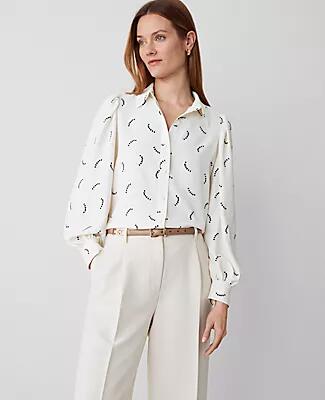 Ann Taylor Vines Collared Puff Sleeve Shirt Cover