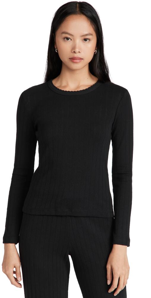 Leset Pointelle Slim Fit Long Sleeve Top Black Cover