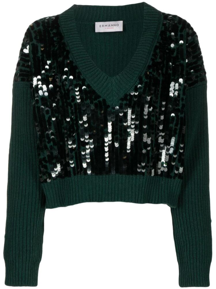 ERMANNO FIRENZE sequin-embellished ribbed cropped jumper - Green Cover