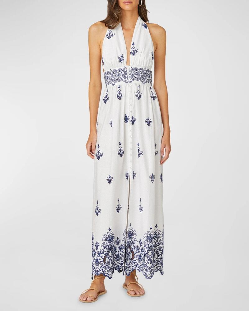 Shoshanna Marguerite Embroidered Halter Maxi Dress Cover