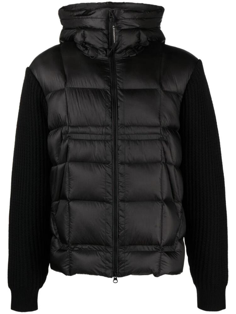 C.P. Company ribbed-knit panel quilted hooded jacket - Black Cover