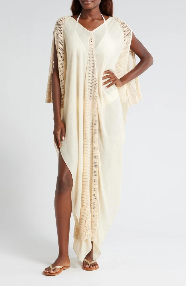 Elan Open Stitch Detail Cover-Up Caftan Dress in Natural Cover