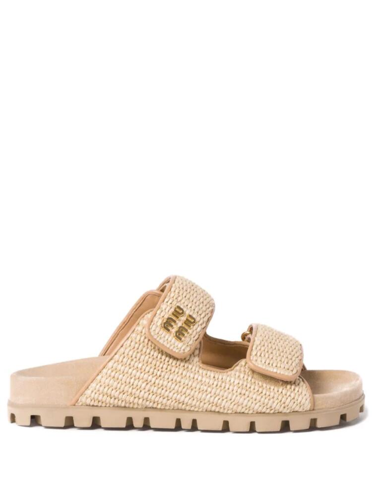 Miu Miu touch-strap raffia sandals - Neutrals Cover