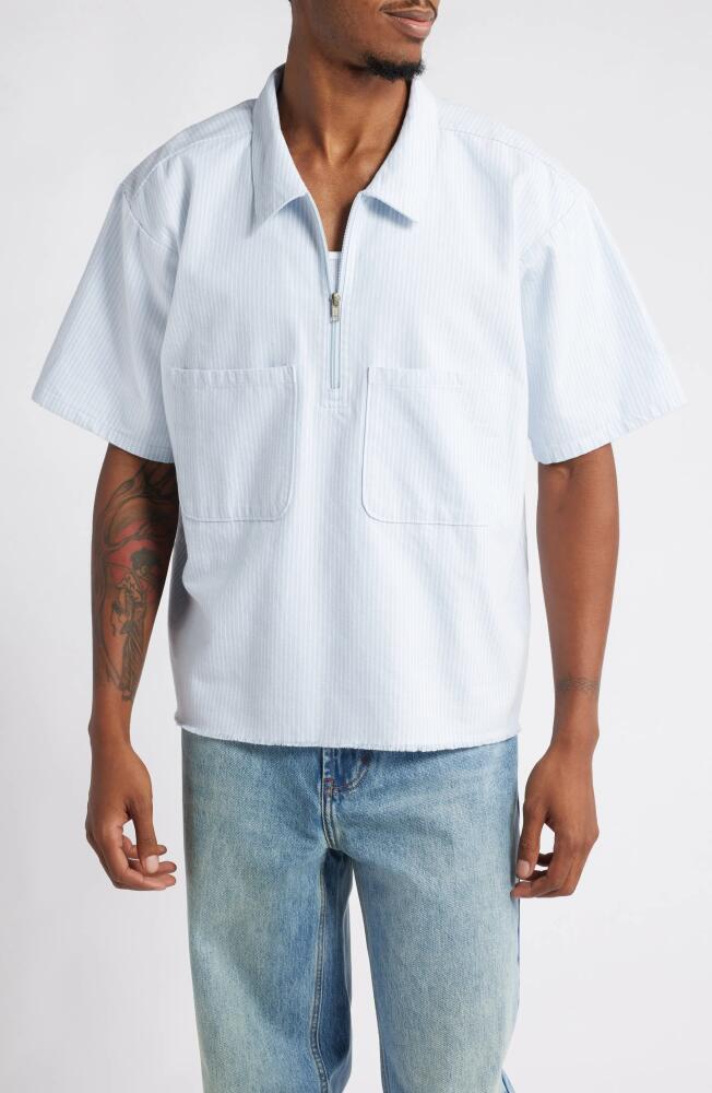 Elwood Mechanic Half Zip Short Sleeve Shirt in Blue Pinstripe Cover