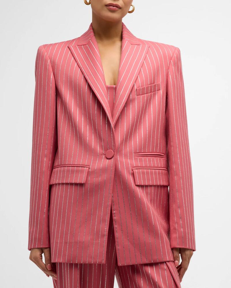 Alex Perry Crystal Pinstripe Single-Breasted Oversized Blazer Cover