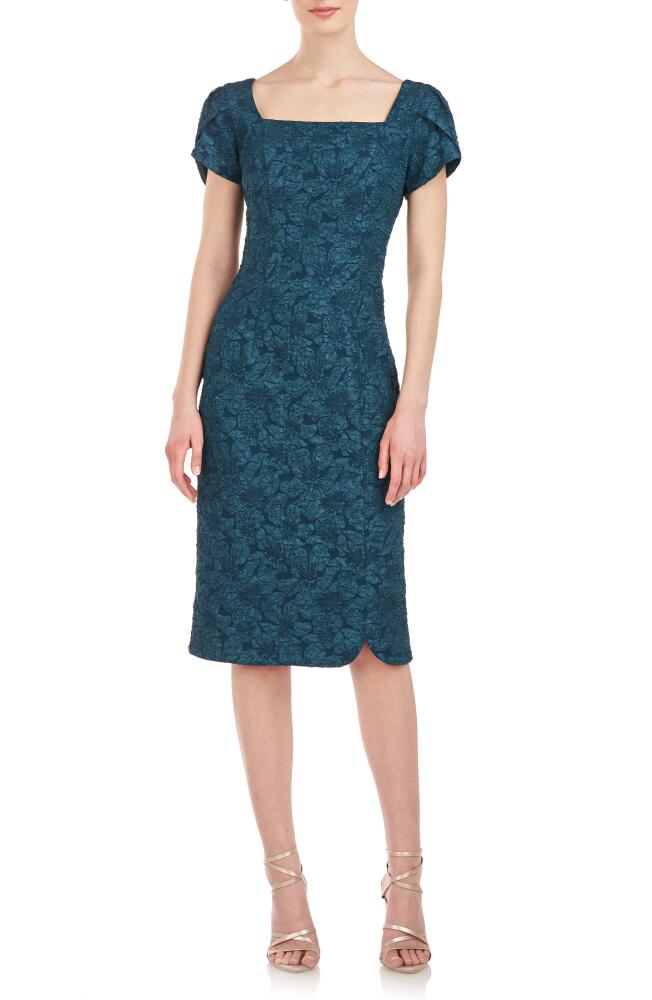 JS Collections Floral Jacquard Sheath Dress in Midnight Forest Cover