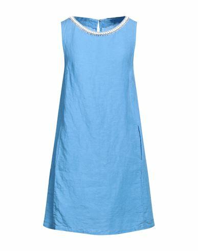 120% Lino Woman Mini dress Azure Linen Cover