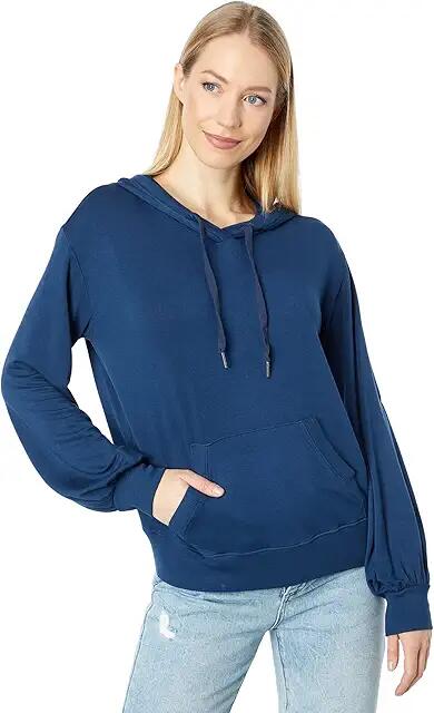 LAmade Lake Arrowhead Volume Sleeve Fullover Hoodie In Lightweight Modal Terry (Evening Blue) Women's Clothing Cover