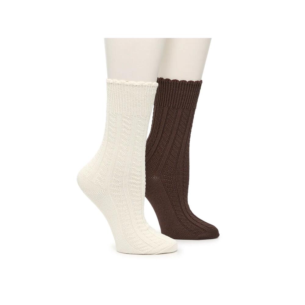 Kelly & Katie Super Soft CableKnit Crew Socks 2 Pack | Women's | Cream/Brown Cover