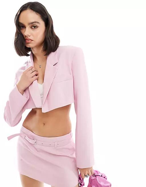 Bershka cropped blazer in pink - part of a set Cover