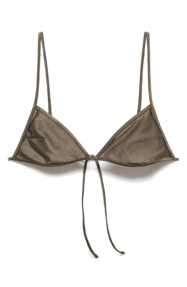 MANGO Shimmer Triangle Bikini Top in Dark Green Cover