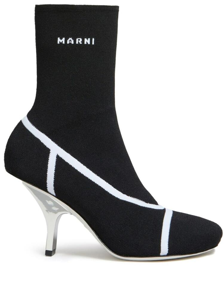 Marni logo intarsia-knit ankle boots - Black Cover