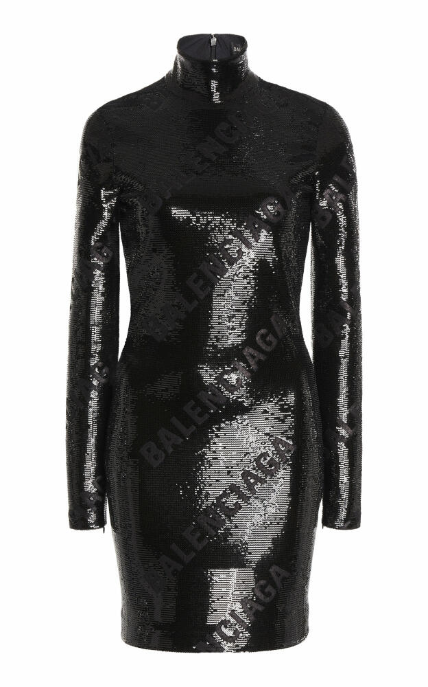 Balenciaga - Turtleneck Sequin Mini Dress - Black Cover