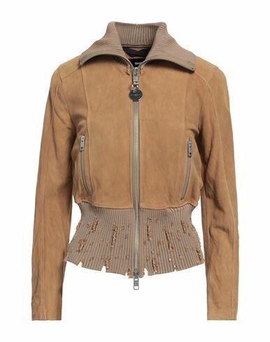 Diesel Woman Jacket Brown Goat skin, Viscose Cover