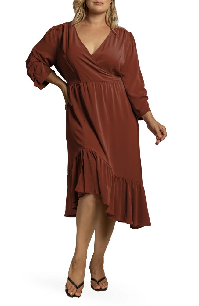 Standards & Practices Kelsie Ruffle Hem Wrap Dress in Brownie Cover