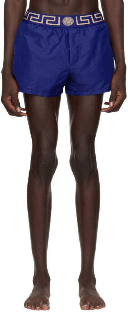 Versace Underwear Blue Greca Border Swim Shorts Cover