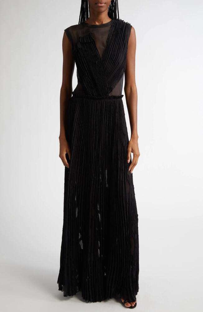 Jason Wu Collection Pleated Appliqué Sheer Gown in Black Cover