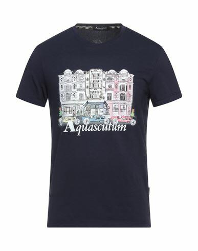 Aquascutum Man T-shirt Midnight blue Cotton, Elastane Cover