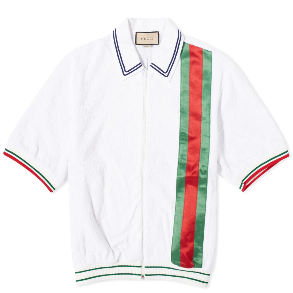 Gucci Men's Jacquard Stripe Sponge Polo Shirt in White Cover