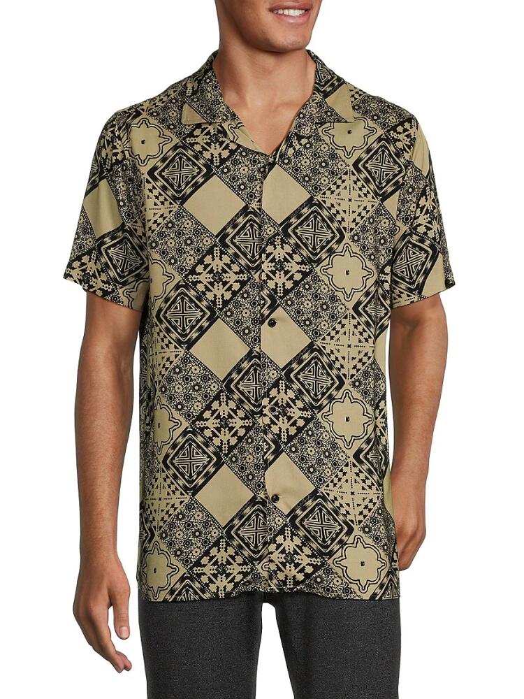 Karl Lagerfeld Paris Men's Pattern Camp Shirt - Tan Cover