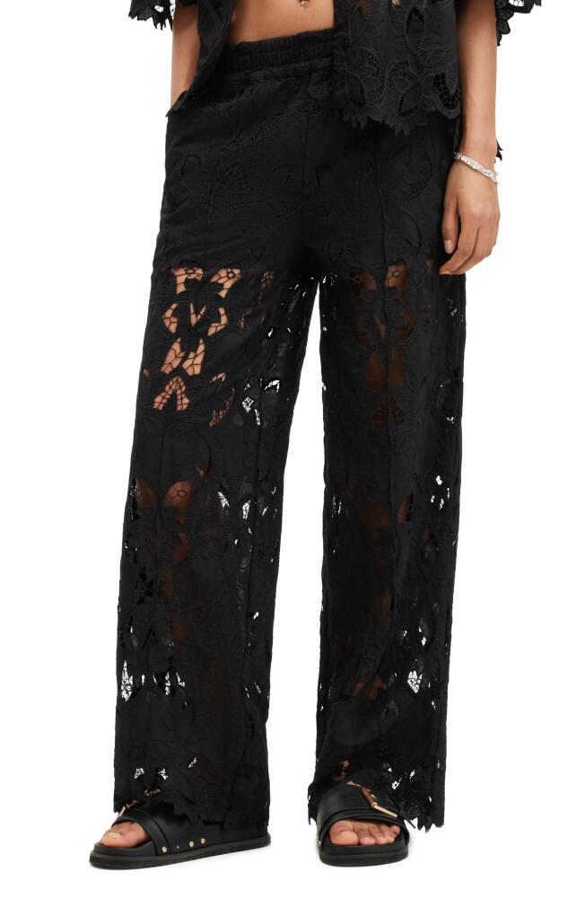 AllSaints Charli Embroidered Wide Leg Pants in Black Cover