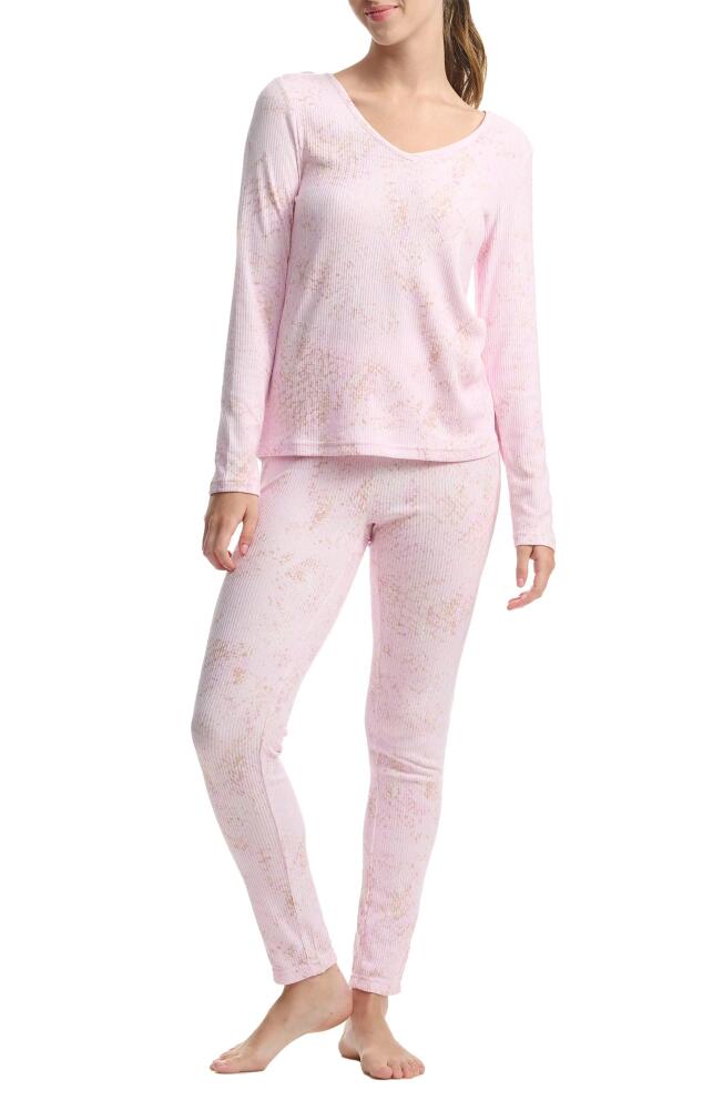 Splendid Long Sleeve Rib Pajamas in Ton Pink Snake Cover