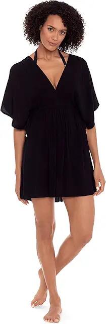 LAUREN Ralph Lauren Crinkle Rayon Dress (Black) Women's Swimwear Cover