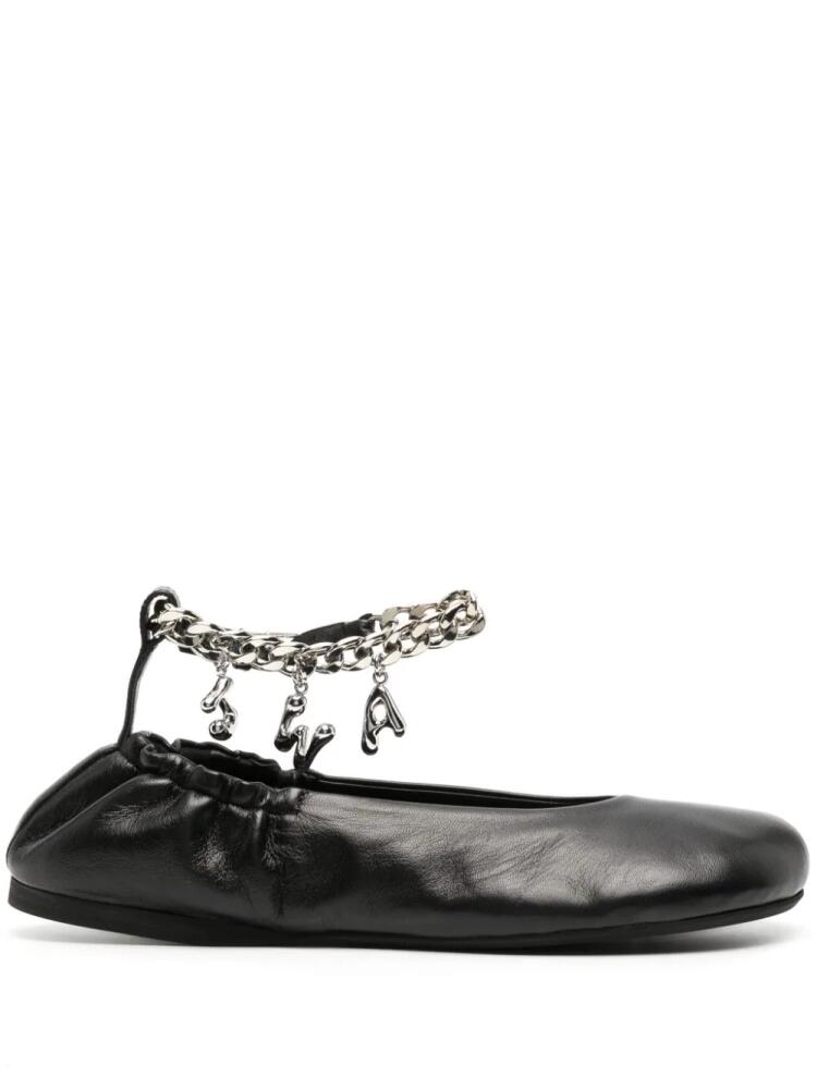 JW Anderson logo-charm leather ballerina shoes - Black Cover