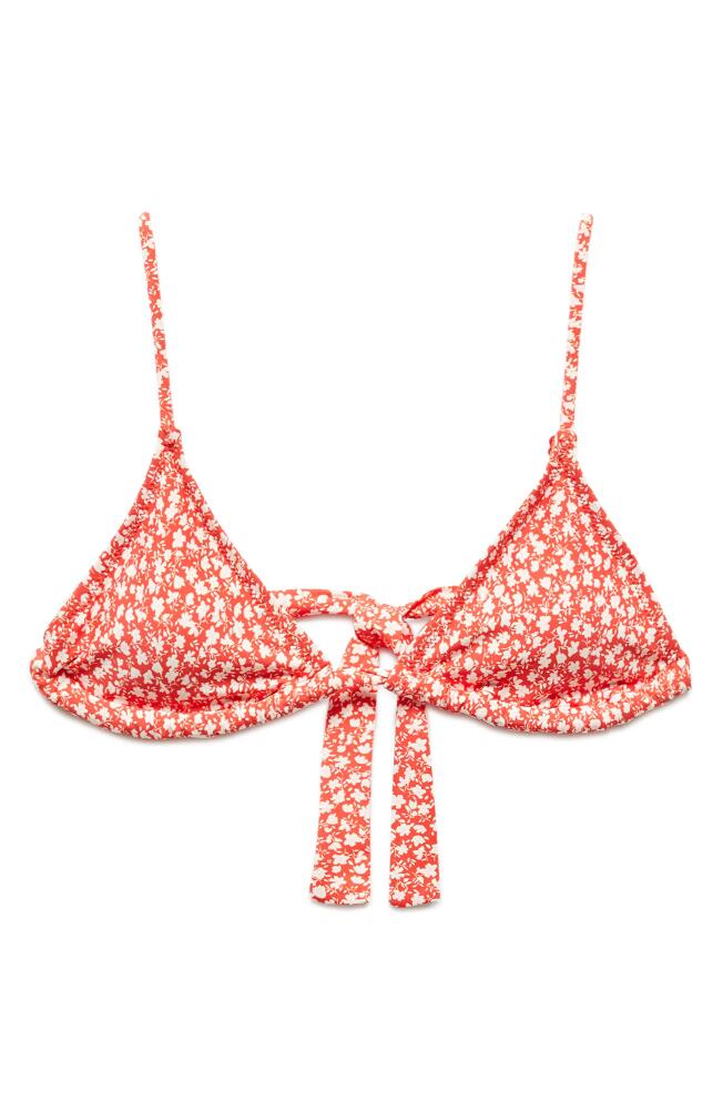 MANGO Floral Print Triangle Bikini Top in Red Cover