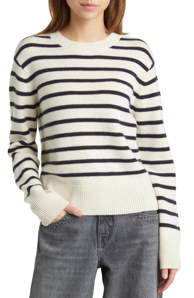 FRAME Stripe Cashmere Crewneck Sweater in Navy Multi Cover