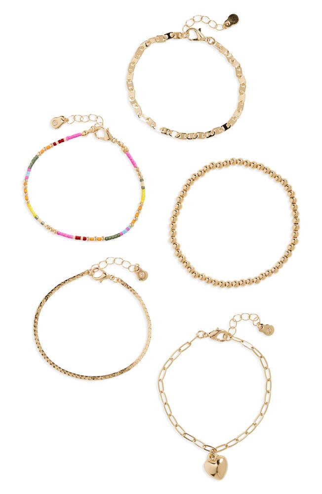 BP. Assorted Set of 5 Beaded Bracelets in Gold Multi Cover