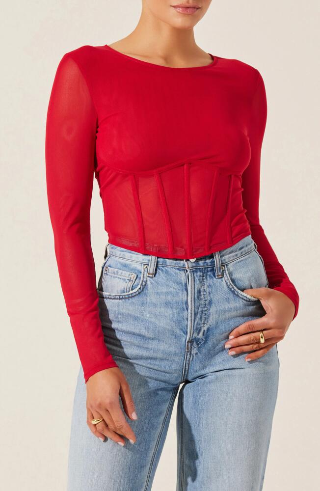 ASTR the Label Long Sleeve Mesh Corset Top in Red Cover