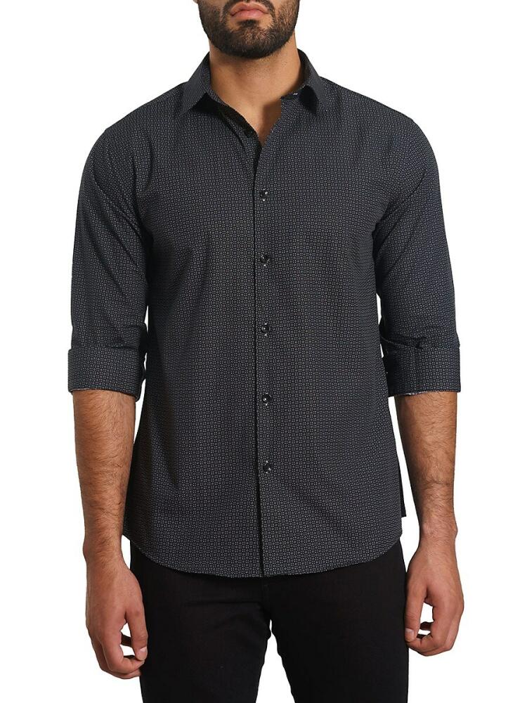 Jared Lang Men's Trim Fit Print Shirt - Black Cover