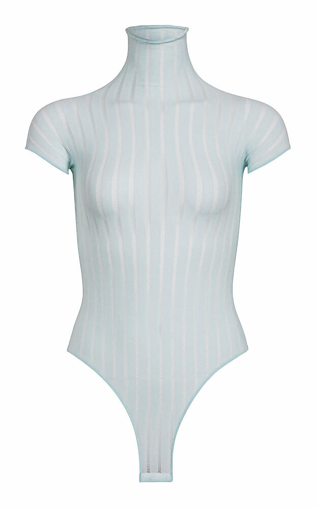 ALAA - Stripe-Knit Turtleneck Bodysuit - Blue Cover