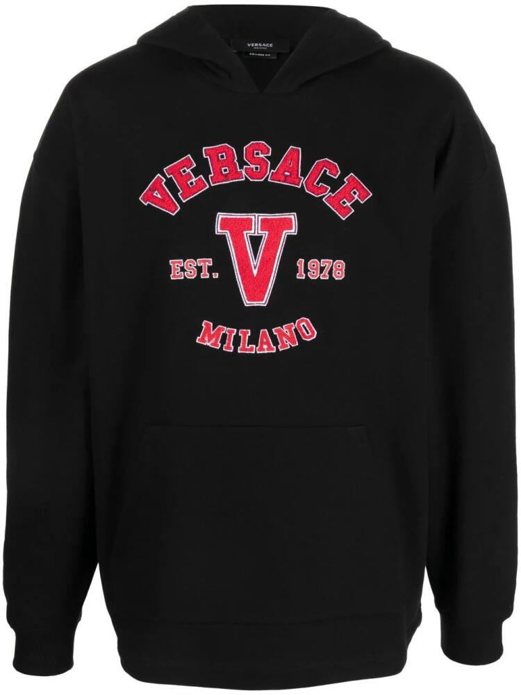 Versace logo-patch cotton hoodie - Black Cover